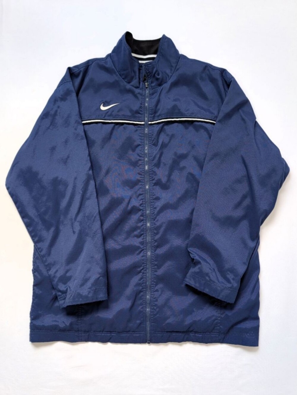 Vintage 90s Nike Windbreaker Jacket Mens M Blue Fleece Lined Swoosh Full Zip